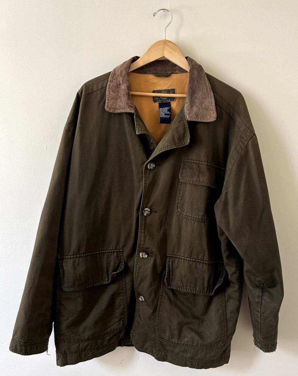 Vintage y2k Brown Green Gap Barn Chore Coat Coat Leather Collar Men's XL